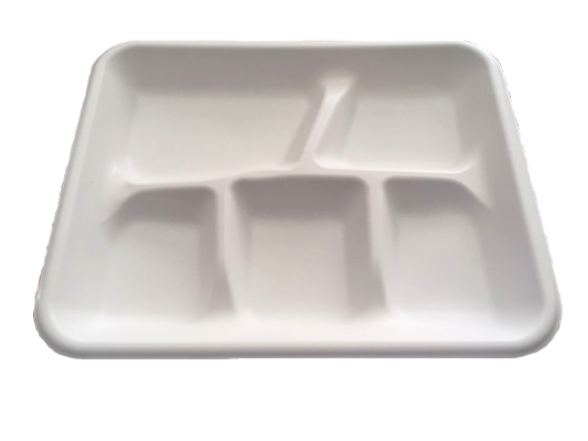 5 Compartment PP School Tray Mineral Filled Poly White