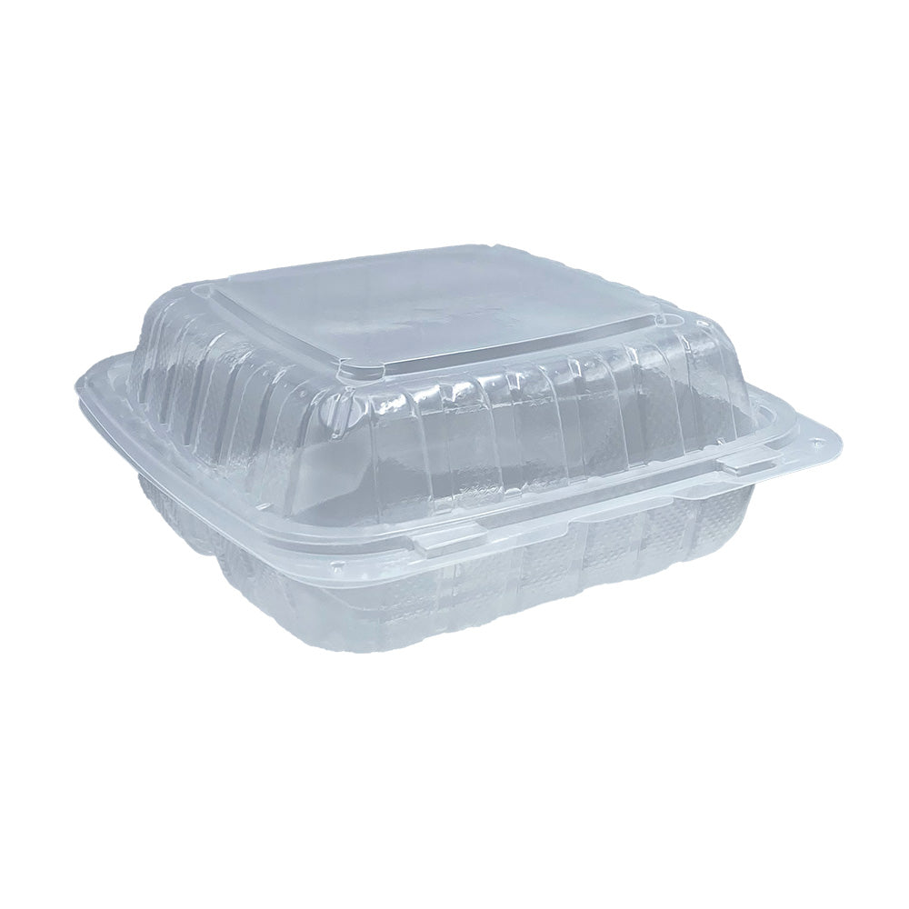 PP Hinged Container Vented Clear 8" x 8" 3 Compartment