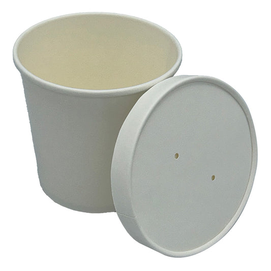 Paper Food / Soup Container w/ Lid 16 oz White Combo