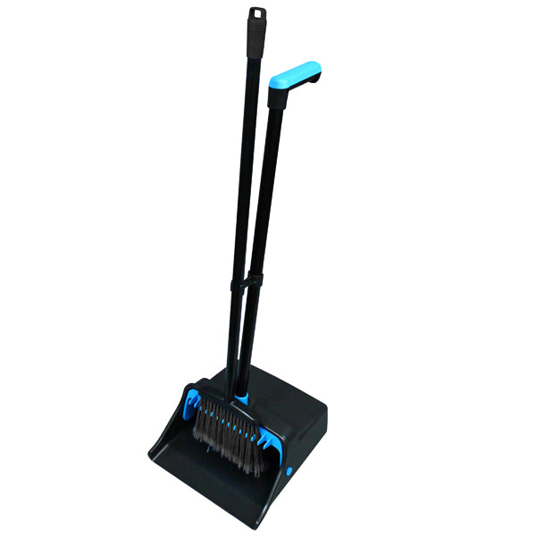 Plastic Lobby Dust Pan/Broom Combo Black / Blue L-Grip Alum Handle