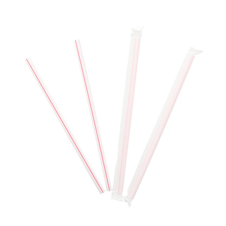 7.75" Giant Straw White w/ Red Stripe, Paper Wrapped
