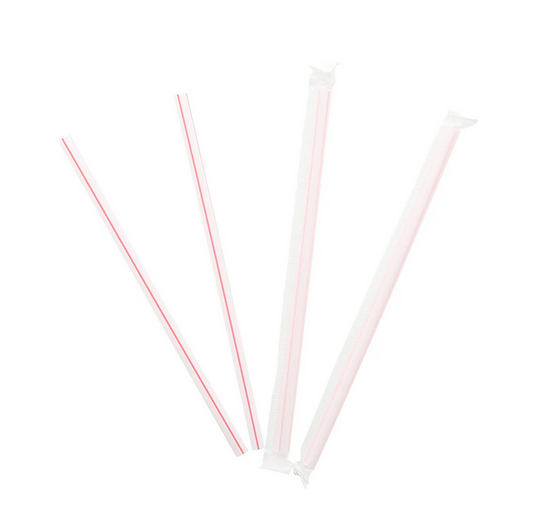 7.75" Giant Straw White w/ Red Stripe, Paper Wrapped