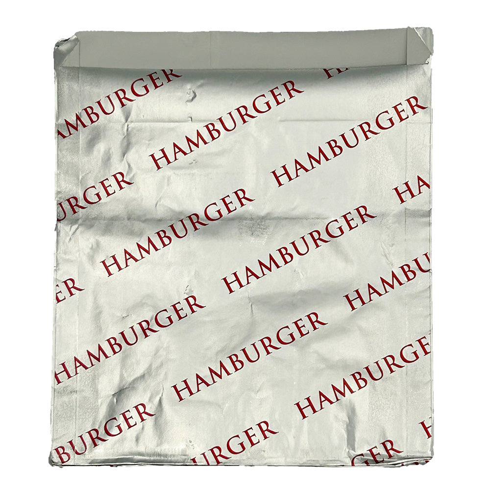 Foil/Paper Bag, 6.5 mic "Hamburger" Print 6"x0.75" 6.5"