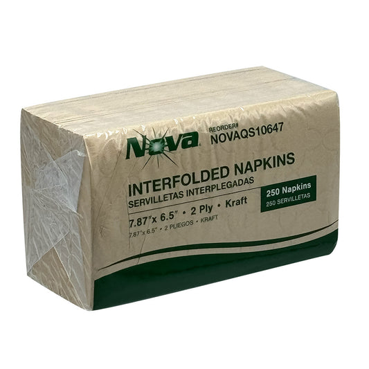 Interfolded Dispenser Napkin 7.87 x 6.5, Kraft, 2-Ply