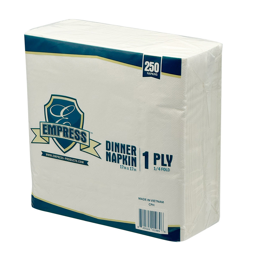 1-Ply White Dinner Napkins 16.73 x 16.73, White, 1/4 Fold