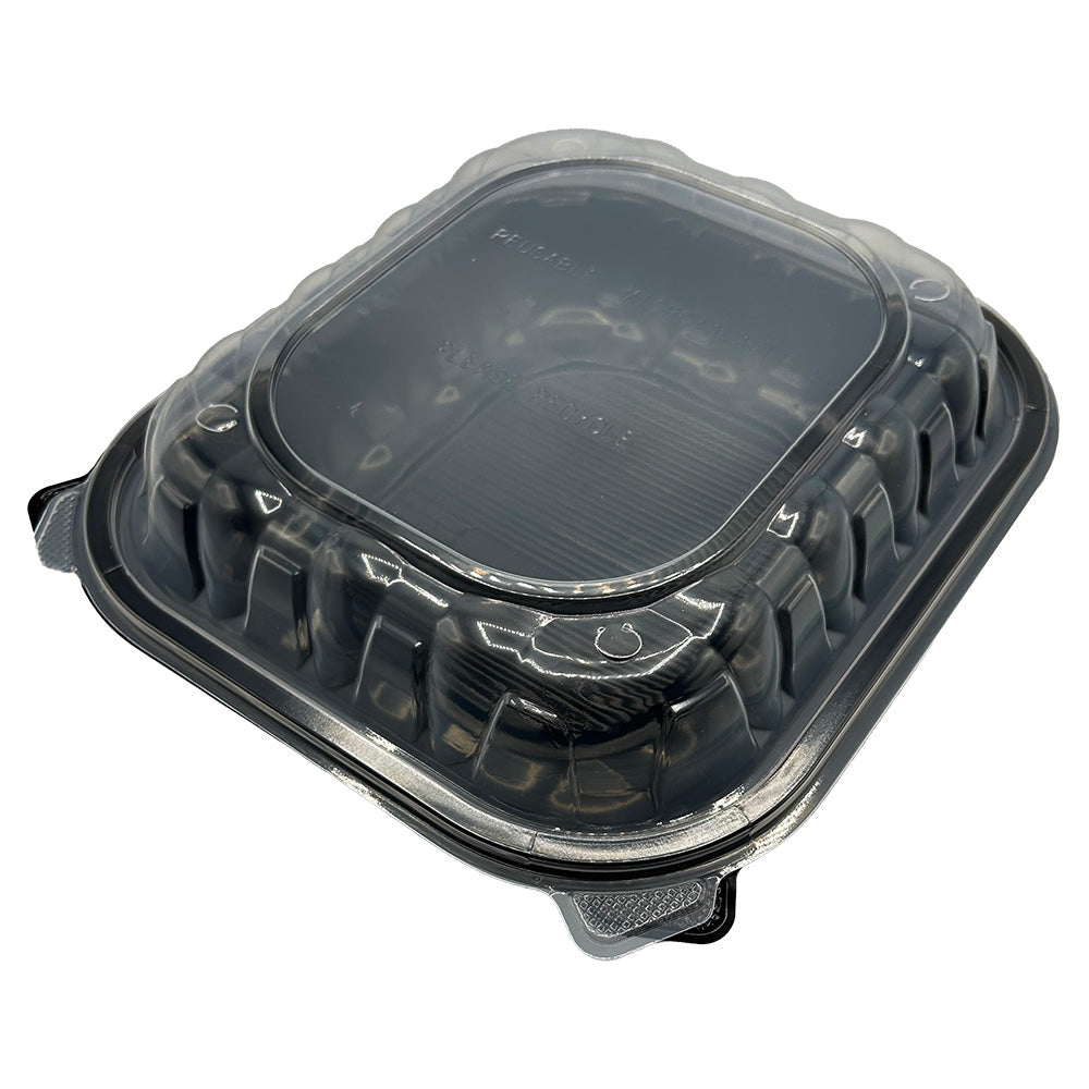 PP Hinged Container Black/Clear Lid 10.25" x 9" x 3" , 1 Comp , Vented
