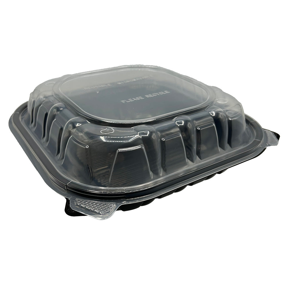 PP Hinged Container Black/Clear Lid 9" x 9" x 3" , 1 Comp , Vented