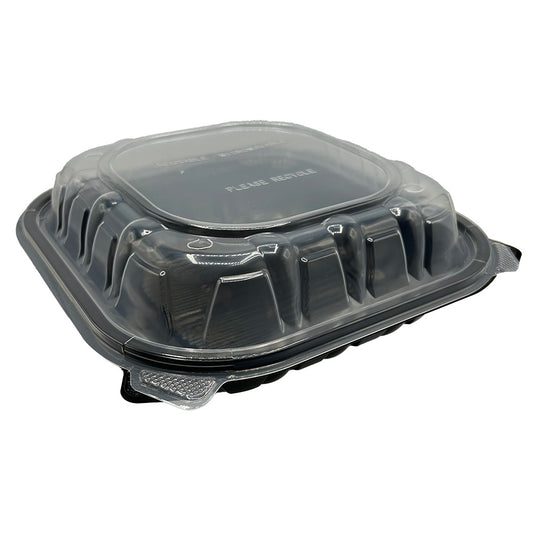 PP Hinged Container Black/Clear Lid 9" x 9" x 3" , 1 Comp , Vented