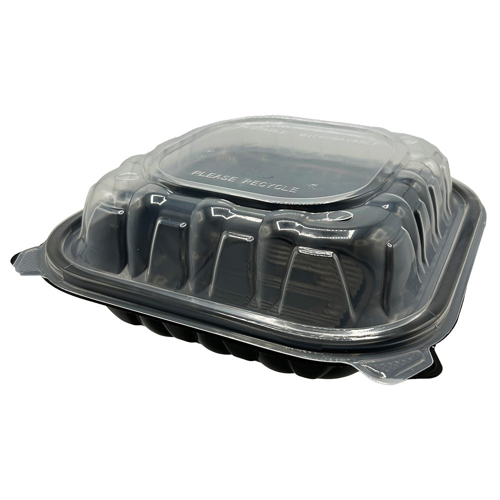 PP Hinged Container Black/Clear Lid 8" x 8" x 3" , 1 Comp , Vented