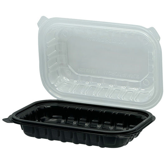 PP Hinged Container Black/Clear Lid 9" x 6" x 3" , Vented
