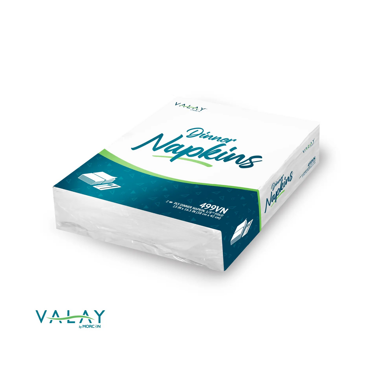 14.96" x 16.54" Valay Dinner Napkin White, 2-Ply, 1/8 Fold