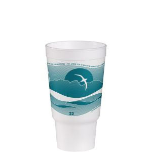 Horizon Foam Cup 32 oz       White w/ Teal Print