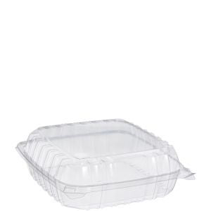 Hinged Container Large 1-Comp Clear  8 7/8 x 9 3/8 x 3