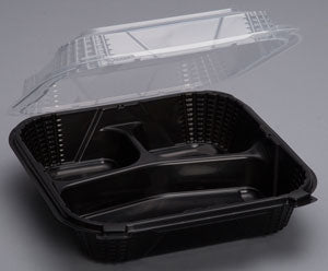 ProView Medium Hinged Container Black / Clear 3 Comp. 8" x 8" x 3"