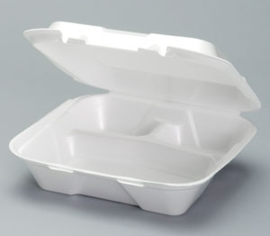 Large 3-Comp Hinged Container 9.25" x 9.25" x 3" White Foam