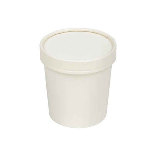 Tall Soup Cup w/White Paper Lid 16oz White Combo Pack