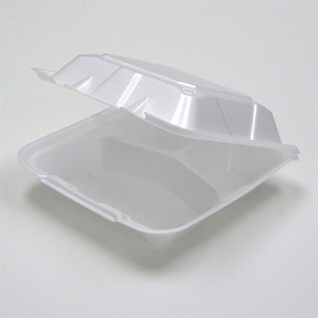 9X9X3.5 3-Comp White Foam Hinged Dual Tab Container