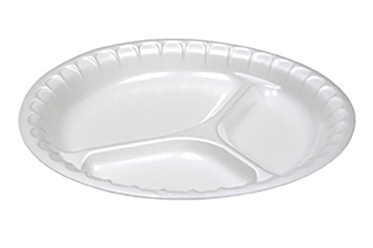 9" White Foam 3-Compartment Plate Non-Laminated