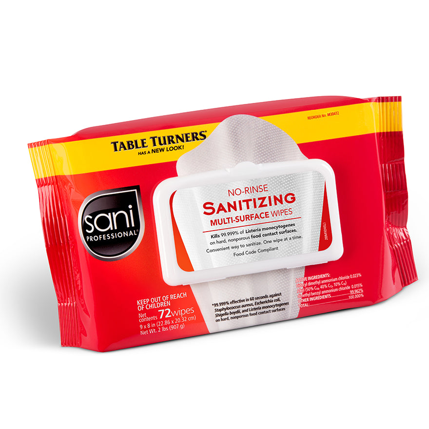 No-Rinse Sanitizing Wipes Multi-Surface 9" x 8" Softpack