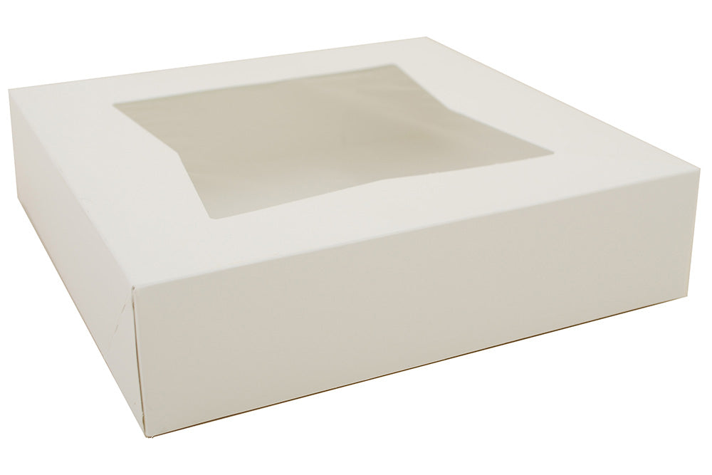Paperboard Bakery Box w/ Window White 10" X 10" X 2.5"