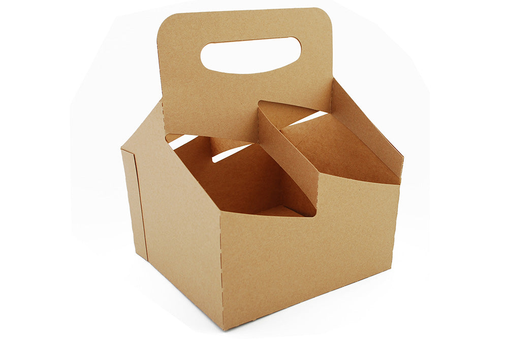 Paperboard Drink Carrier w/ Handle Kraft 4 Cups up to 32 oz.